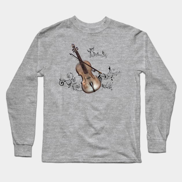 Music, violin with violin bow Long Sleeve T-Shirt by Nicky2342